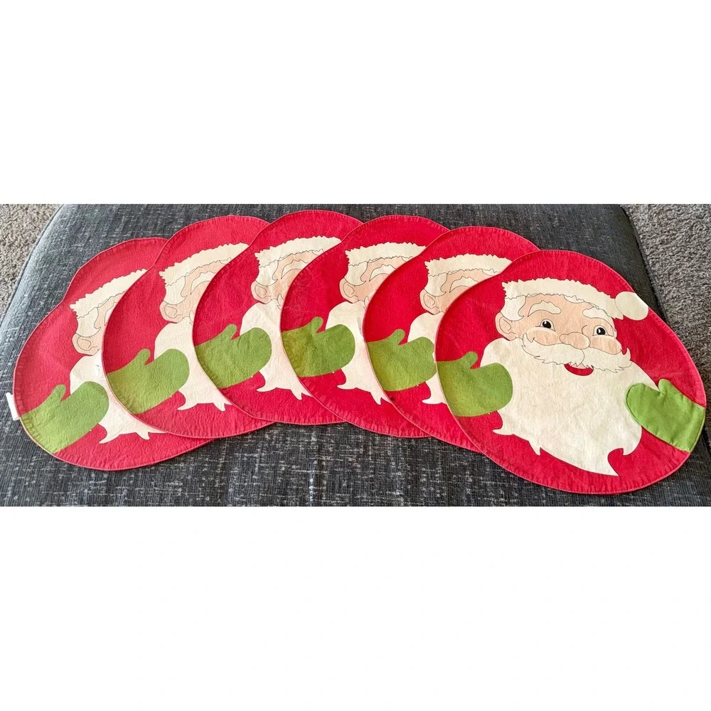 Trim A Home Santa Claus Placemats Set of 6 Red Green Christmas Decor